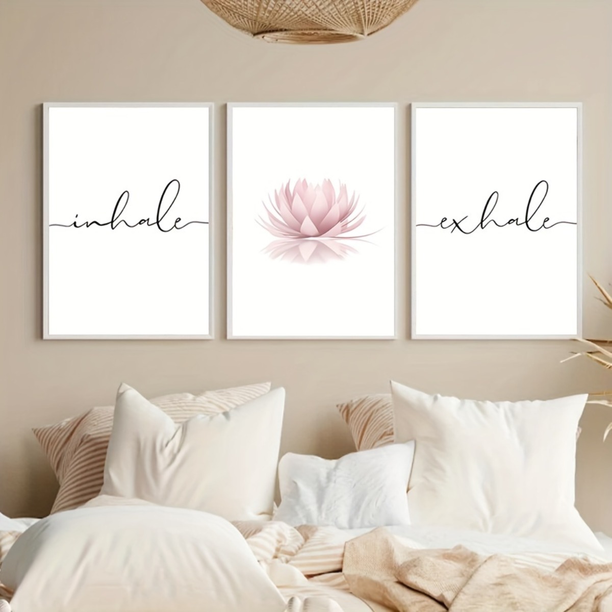 Abstract Canvas Set - 3 ชิ้น/ชุด ภาพพิมพ์บนผ้าใบลายดอกบัวสีชมพู สำหรับหายใจเข้าออก ฝึกสมาธิ โยคะ