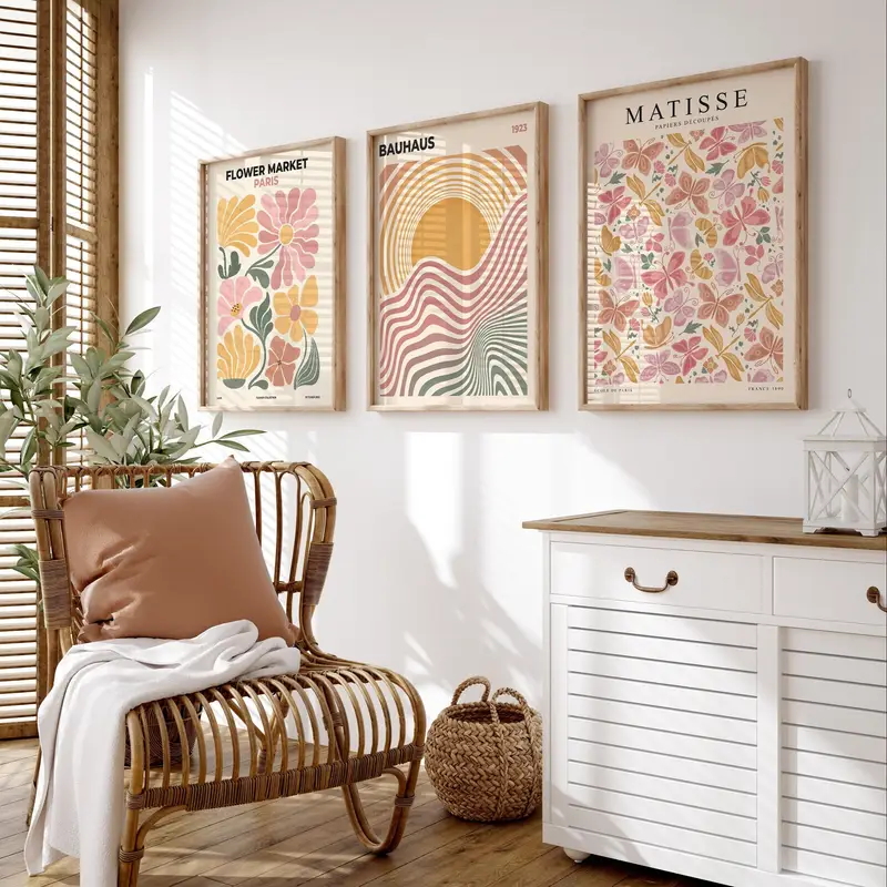 Abstract Canvas Set - ภาพพิมพ์ศิลปะตกแต่งแบบไร้กรอบ 3 ชิ้น, ชุดภาพพิมพ์ศิลปะบนผ้าใบสไตล์โบฮีเมียน 3 ชิ้น/ชุด