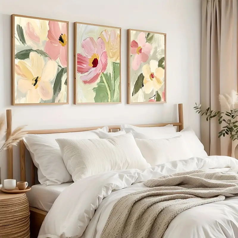 Abstract Canvas Set - 3 ชิ้น/เซ็ตพาสเทลดอกไม้ผ้าใบโปสเตอร์ Neutraltoned บทคัดย่อดอกไม้พิมพ์วัสดุสไตล์ชนบทดอกไม้ Art Wall