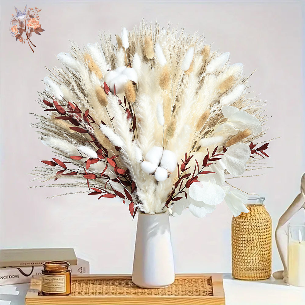 Dried Pampas Bundle - ช่อดอกแพมพัสแห้ง 70 ชิ้น ช่อดอกไม้หางกระต่ายจากธรรมชาติ ตกแต่งบ้านสไตล์นอร์ดิก โบโฮ