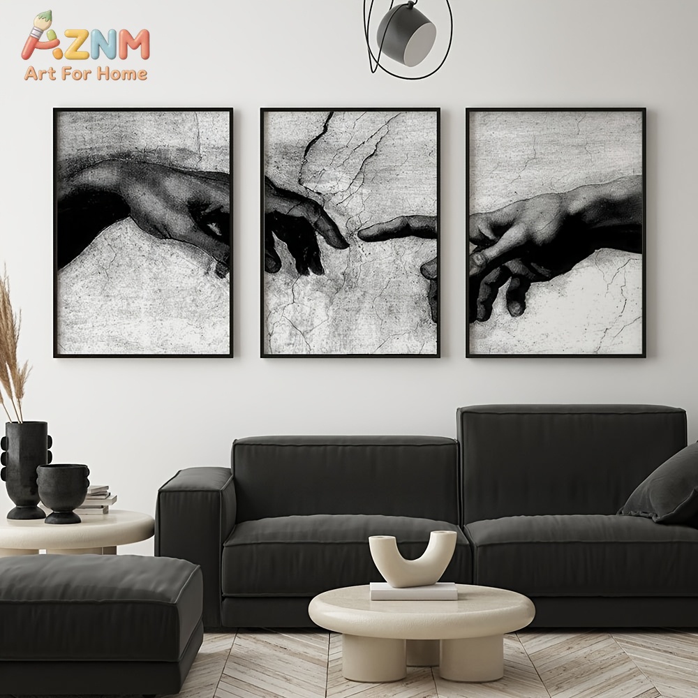 Abstract Canvas Set - ชุดภาพพิมพ์บนผ้าใบลายมืออาดัม 3 ชิ้น สีดำขาว ศิลปะยุคเรอเนซองส์คลาสสิก ภาพวาดร่างศิลปะ