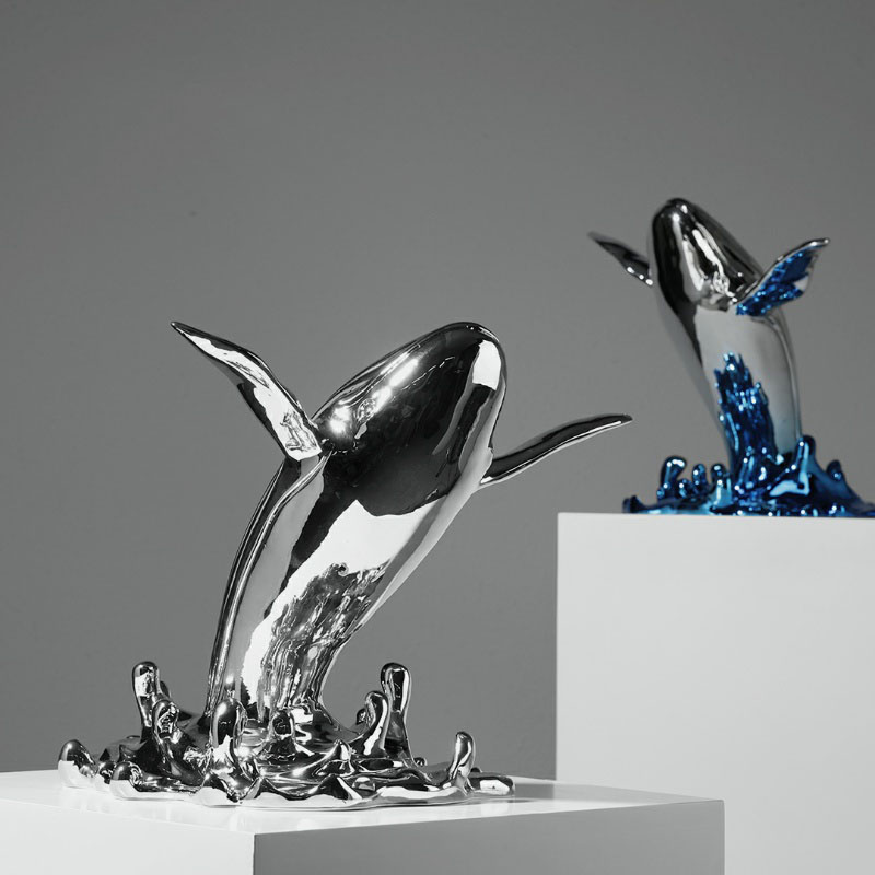 Interior Design Xmas - Creative กระโดดปลาวาฬประติมากรรมล็อบบี้โรงแรมชุบเรซิ่นหัตถกรรม Silver Art ภายใน House