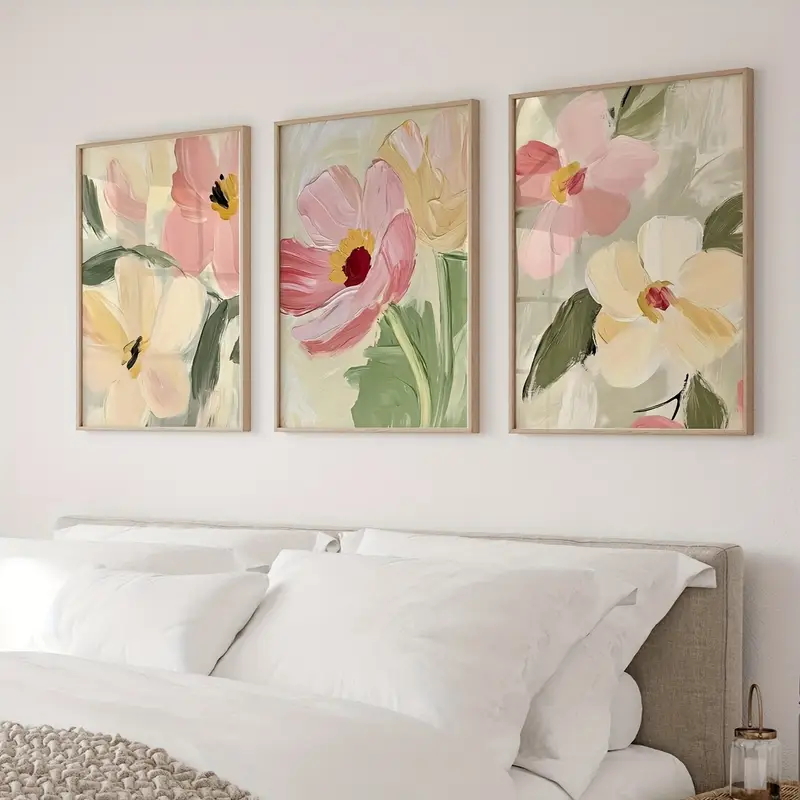3 ชิ้น/เซ็ตพาสเทลดอกไม้ผ้าใบโป - Abstract Canvas Set บทวิจารณ์และราคา