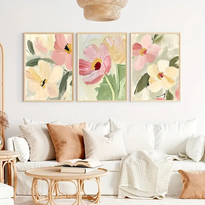 3 ชิ้น/เซ็ตพาสเทลดอกไม้ผ้าใบโป - Abstract Canvas Set บทวิจารณ์และราคา
